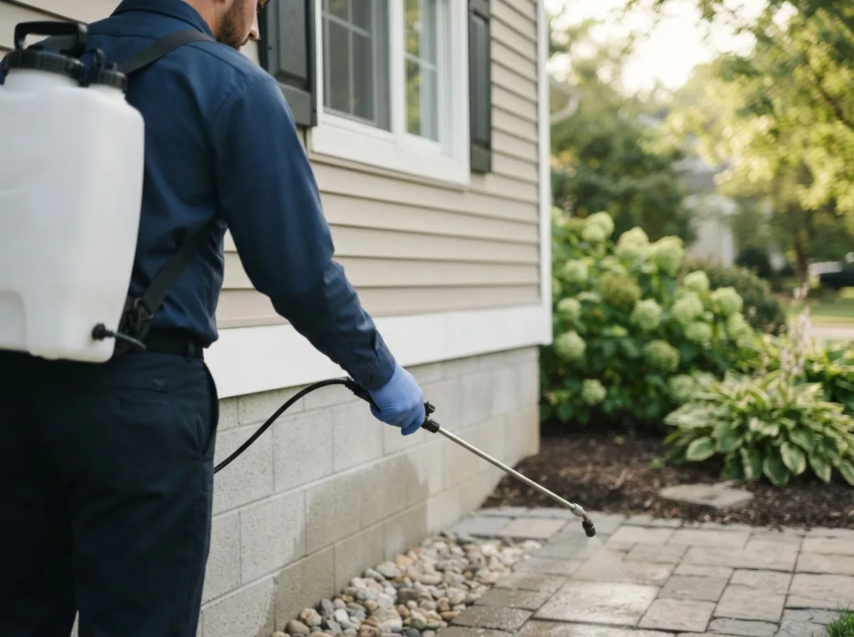 Pest control technician inspecting a home in Mount Pleasant, WI
